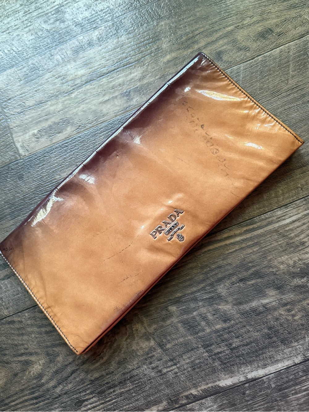 Prada Brown Patent Ombré Clutch